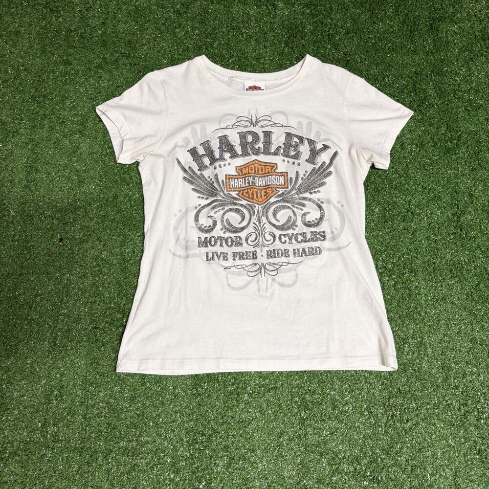 Harley‑Davidson Women’s Medium White Wing Graphic Short Sleeve Motorcycle Shirt
